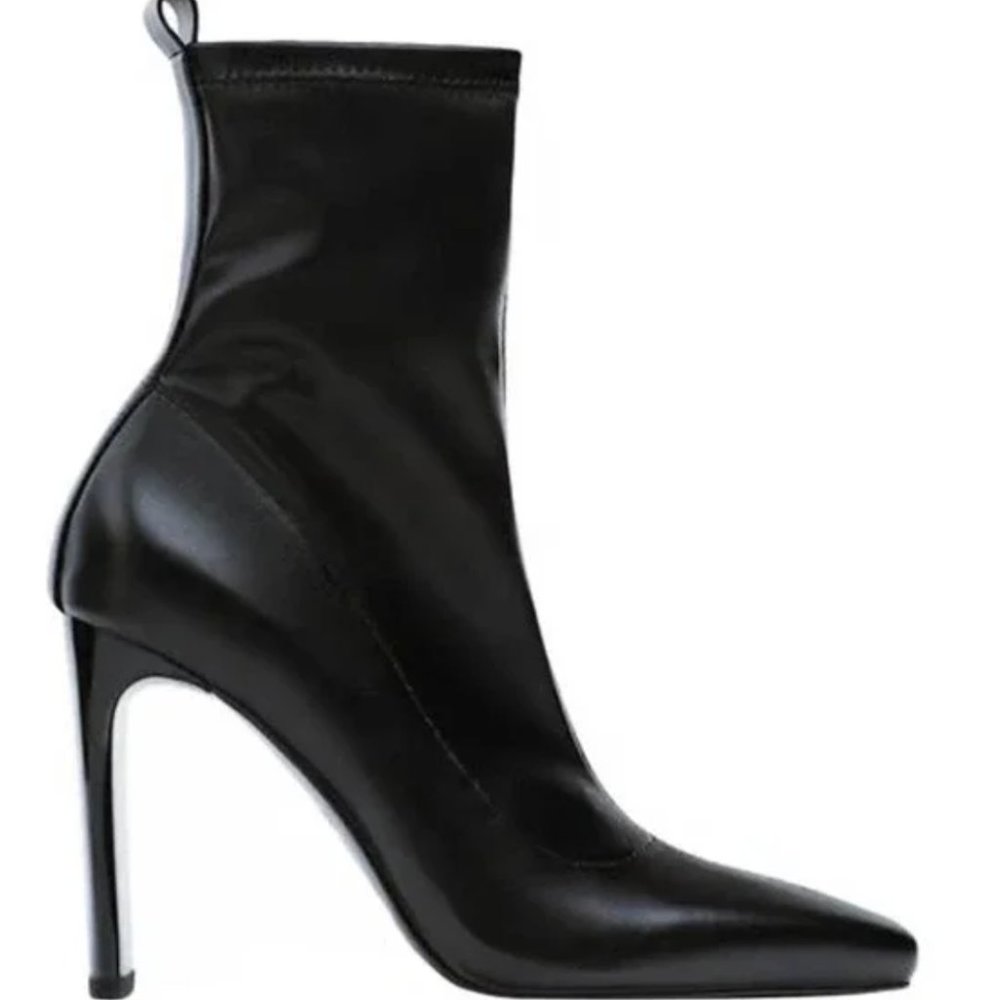 Zara Black Stretch Faux Leather Heeled Square Toe Ankle Boots size 5 / 35